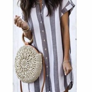Madewell Maywood Linen Striped Shirtdress Small
